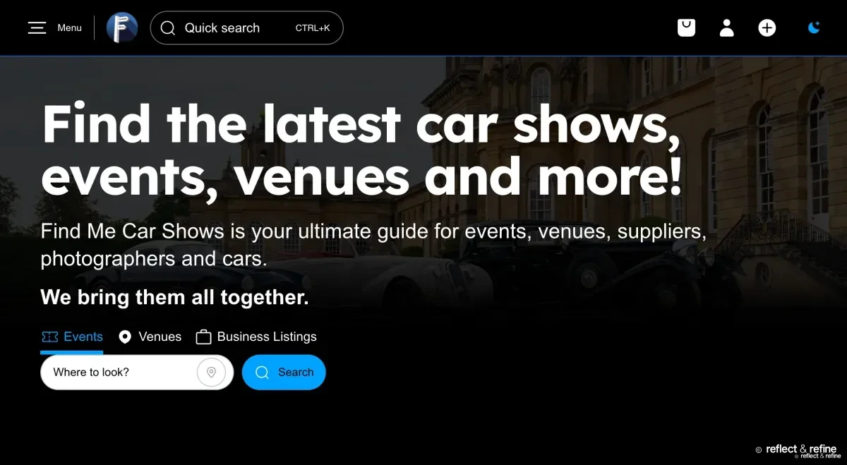 UK-Wide Car Shows Directory Built for Speed, SEO and Mobile website on desktop