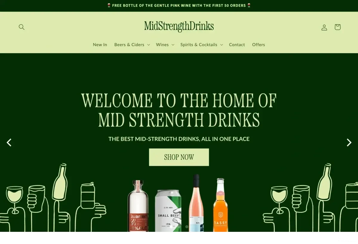 Scalable Shopify Collections for a Low-Alcohol Drinks Retailer website on desktop