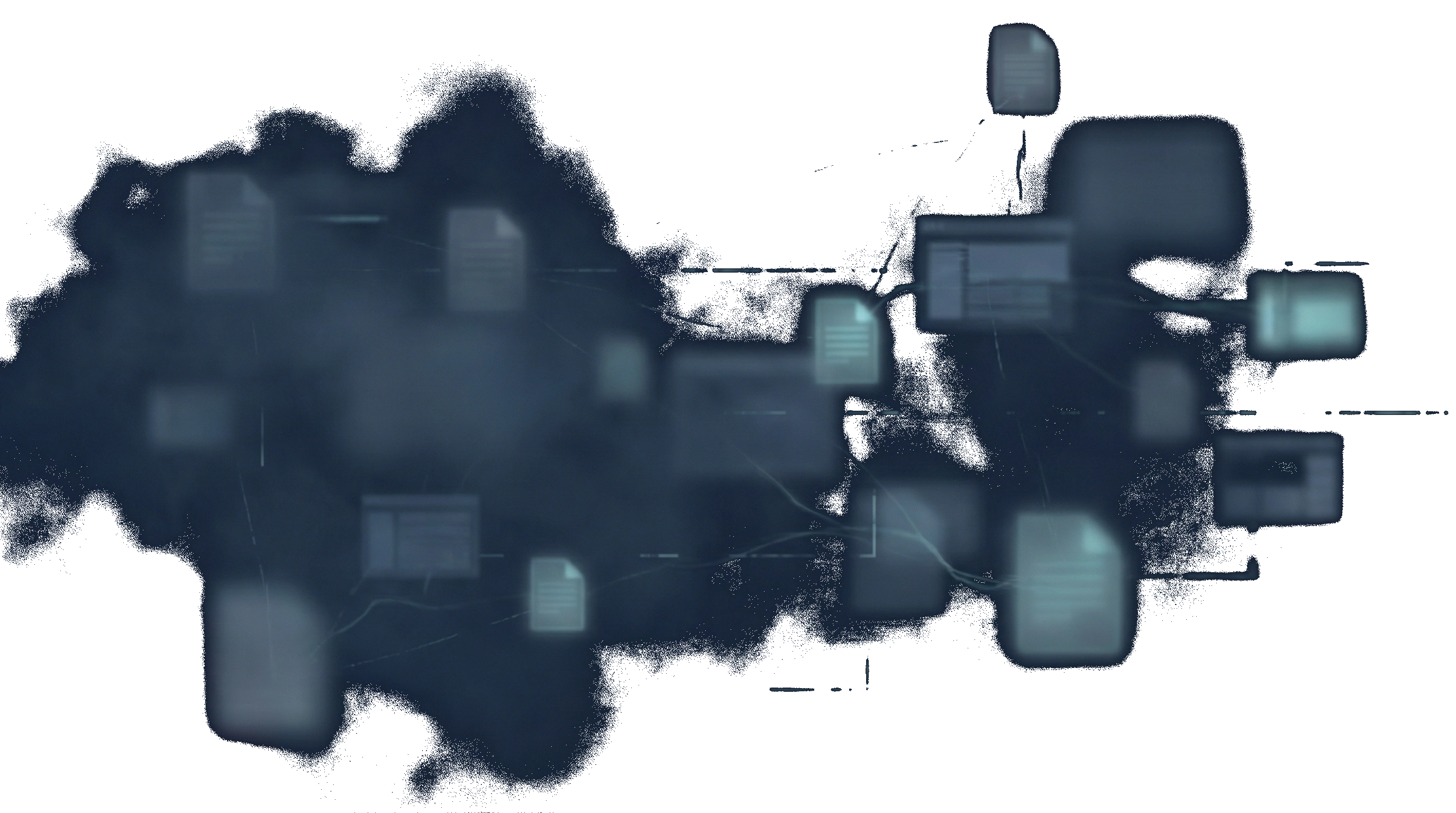 Abstract concept of disconnected data blocks and manual reporting, suggesting the challenge of no customer-facing tracking.